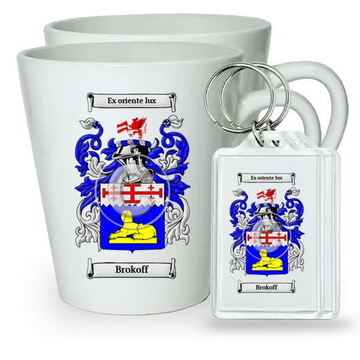 Brokoff Pair of Latte Mugs and Pair of Keychains