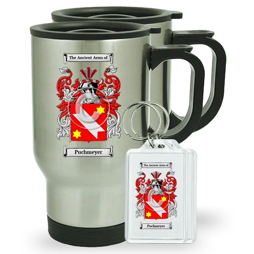 Puchmeyer Pair of Travel Mugs and pair of Keychains