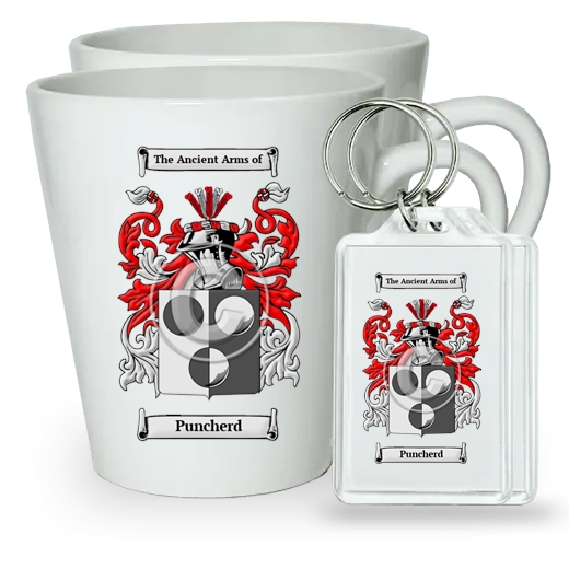 Puncherd Pair of Latte Mugs and Pair of Keychains