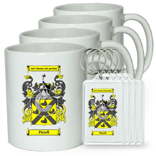 Pirsell Set of 4 Coffee Mugs and Keychains