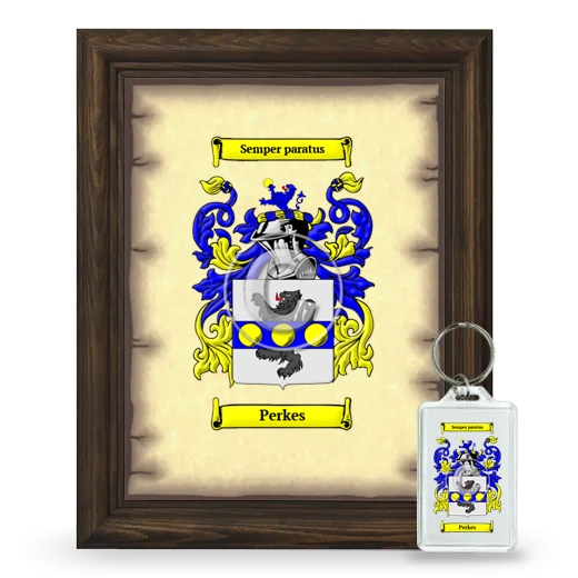 Perkes Framed Coat of Arms and Keychain - Brown