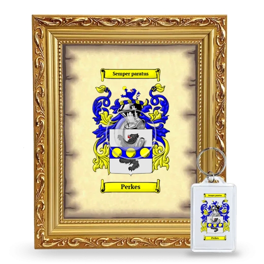 Perkes Framed Coat of Arms and Keychain - Gold