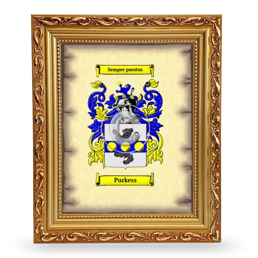 Purkess Coat of Arms Framed - Gold