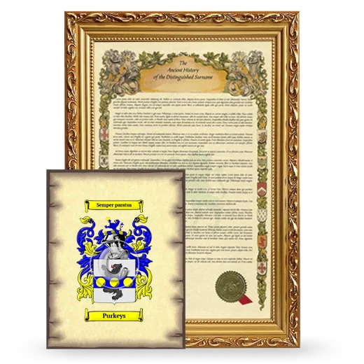 Purkeys Framed History and Coat of Arms Print - Gold