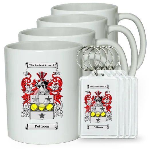 Pottoom Set of 4 Coffee Mugs and Keychains