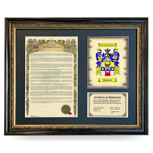 Quartucci Framed Surname History and Coat of Arms- Heirloom