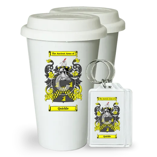 Quickle Pair of Ceramic Tumblers with Lids and Keychains