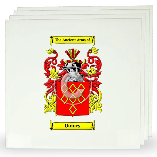 Quincy Set of Four Large Tiles with Coat of Arms