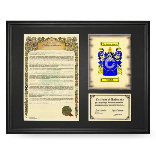 Conlish Framed Surname History and Coat of Arms - Black