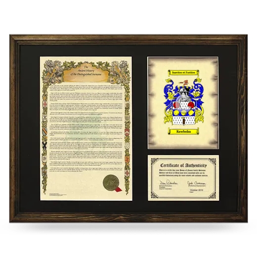 Rawbolm Framed Surname History and Coat of Arms - Brown