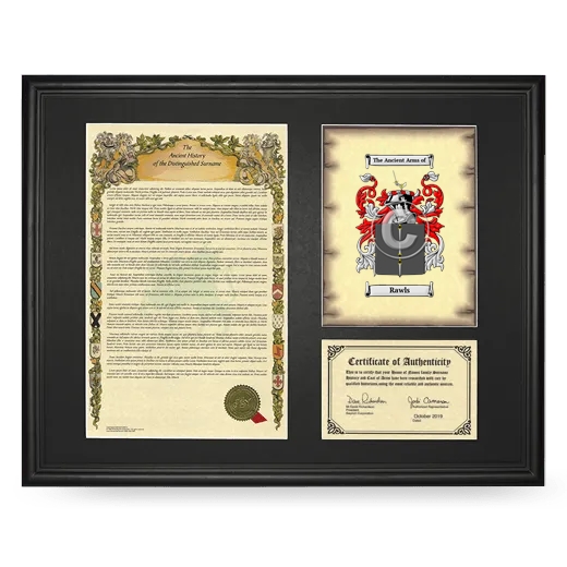 Rawls Framed Surname History and Coat of Arms - Black