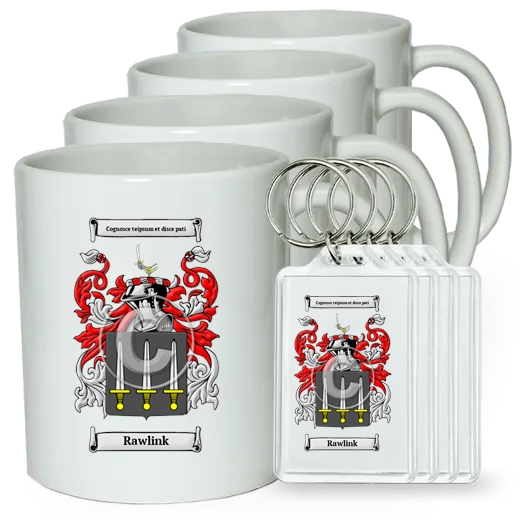 Rawlink Set of 4 Coffee Mugs and Keychains