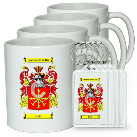 Reis Set of 4 Coffee Mugs and Keychains