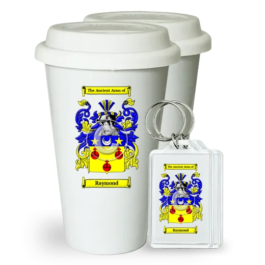 Raymond Pair of Ceramic Tumblers with Lids and Keychains