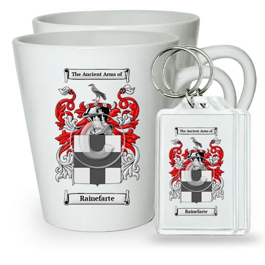 Rainefarte Pair of Latte Mugs and Pair of Keychains