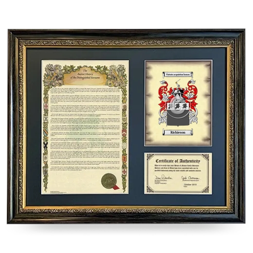 Richieson Framed Surname History and Coat of Arms- Heirloom