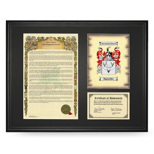 Rigmaidyn Framed Surname History and Coat of Arms - Black