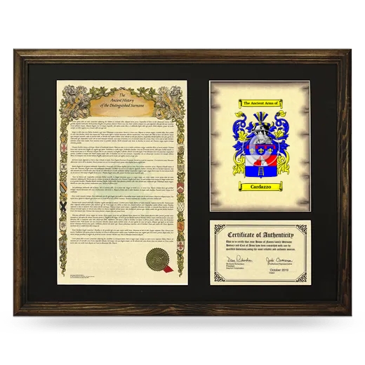 Cardazzo Framed Surname History and Coat of Arms - Brown