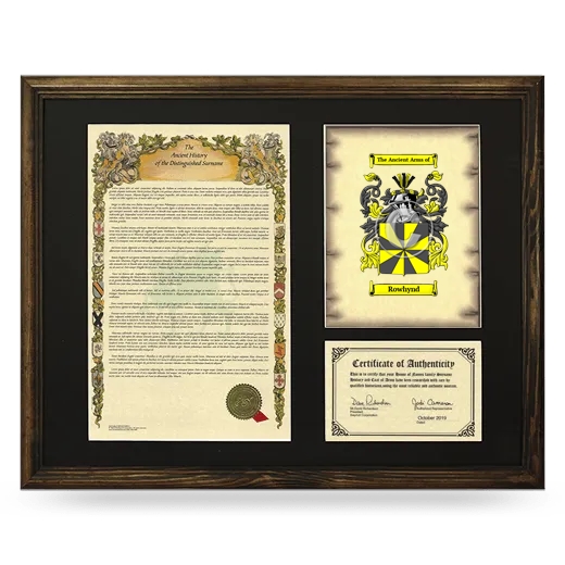 Rowhynd Framed Surname History and Coat of Arms - Brown