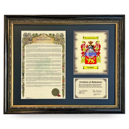 Lerobers Framed Surname History and Coat of Arms- Heirloom