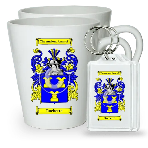 Rochette Pair of Latte Mugs and Pair of Keychains