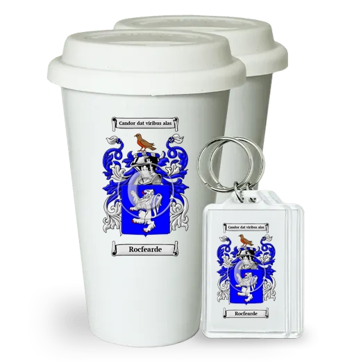 Rocfearde Pair of Ceramic Tumblers with Lids and Keychains