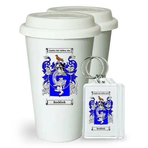 Rockfork Pair of Ceramic Tumblers with Lids and Keychains