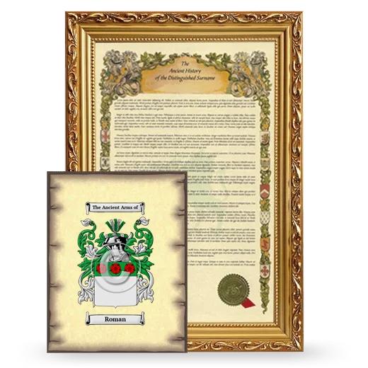 Roman Framed History and Coat of Arms Print - Gold