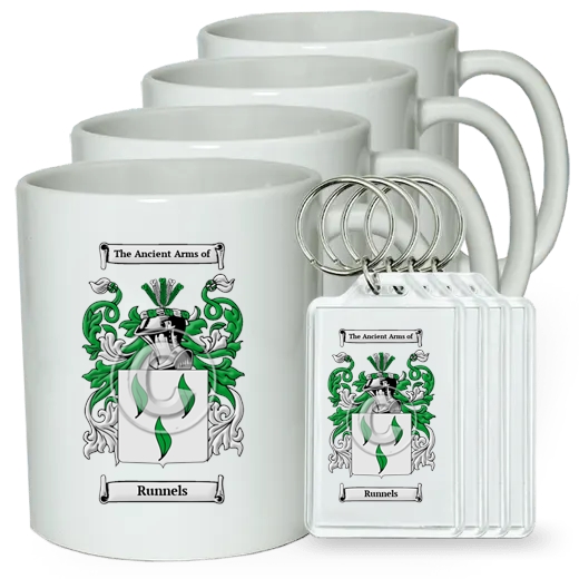 Runnels Set of 4 Coffee Mugs and Keychains