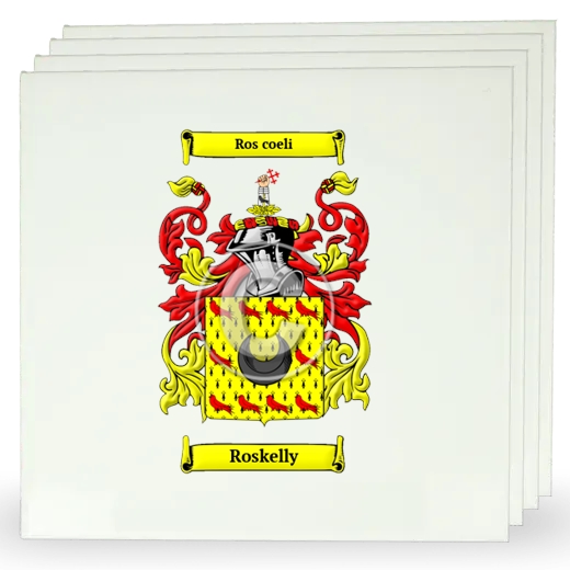 Roskelly Set of Four Large Tiles with Coat of Arms