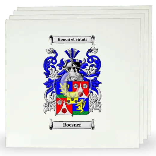 Roesner Set of Four Large Tiles with Coat of Arms