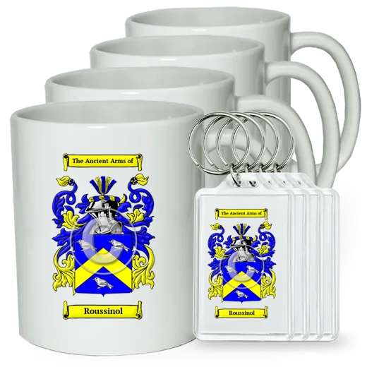 Roussinol Set of 4 Coffee Mugs and Keychains