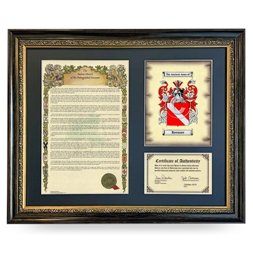 Rovaure Framed Surname History and Coat of Arms- Heirloom