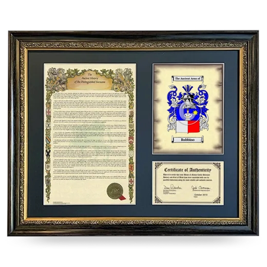 Rubbino Framed Surname History and Coat of Arms- Heirloom