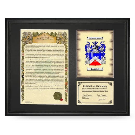 Ruddolph Framed Surname History and Coat of Arms - Black