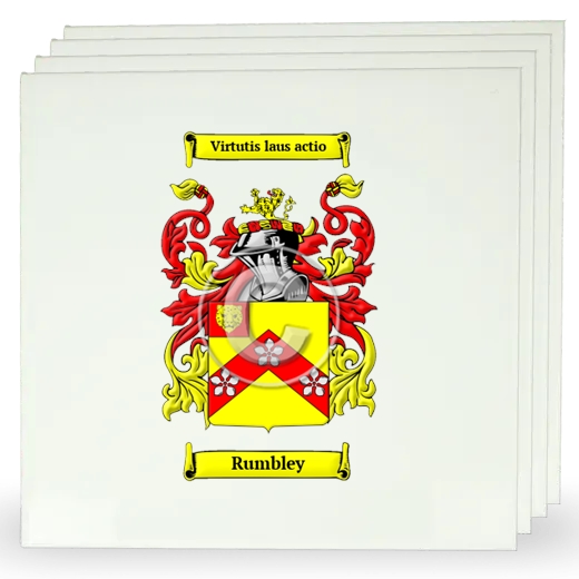 Rumbley Set of Four Large Tiles with Coat of Arms