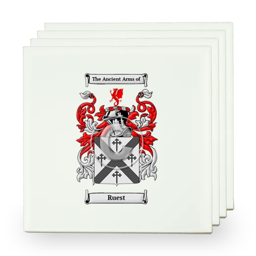 Ruest Set of Four Small Tiles with Coat of Arms