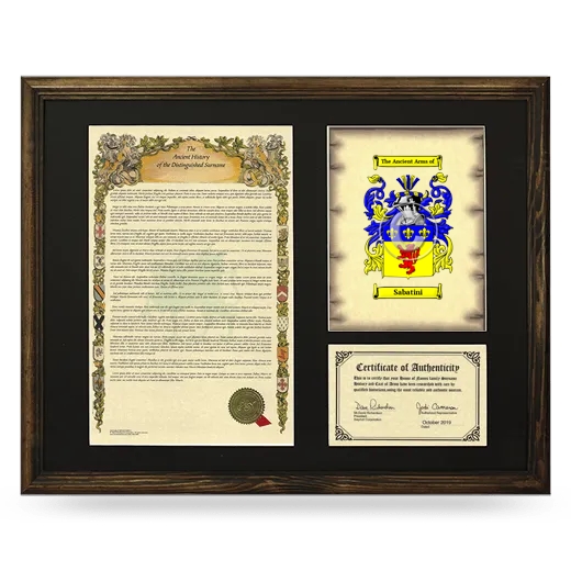 Sabatini Framed Surname History and Coat of Arms - Brown