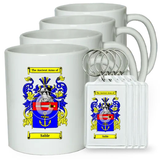 Sable Set of 4 Coffee Mugs and Keychains