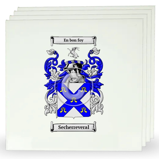 Secherreveral Set of Four Large Tiles with Coat of Arms