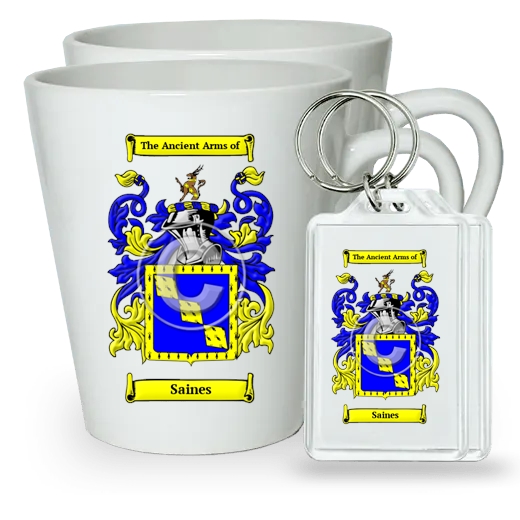 Saines Pair of Latte Mugs and Pair of Keychains