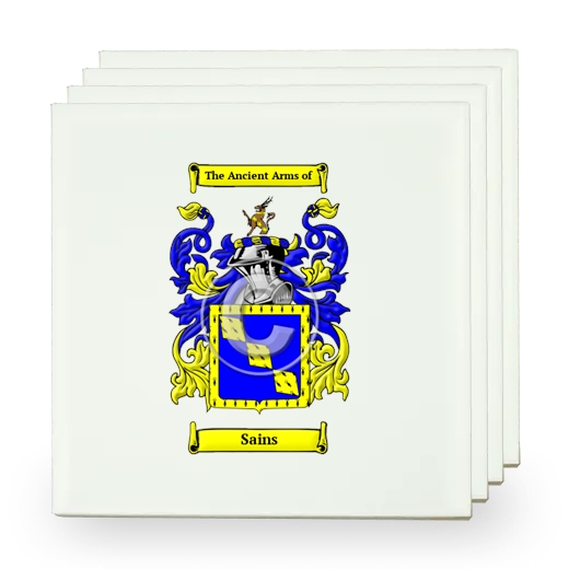 Sains Set of Four Small Tiles with Coat of Arms