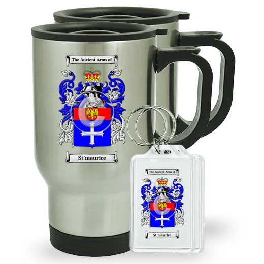 St'maurice Pair of Travel Mugs and pair of Keychains