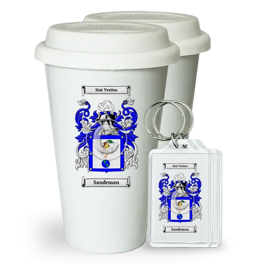 Sandeman Pair of Ceramic Tumblers with Lids and Keychains