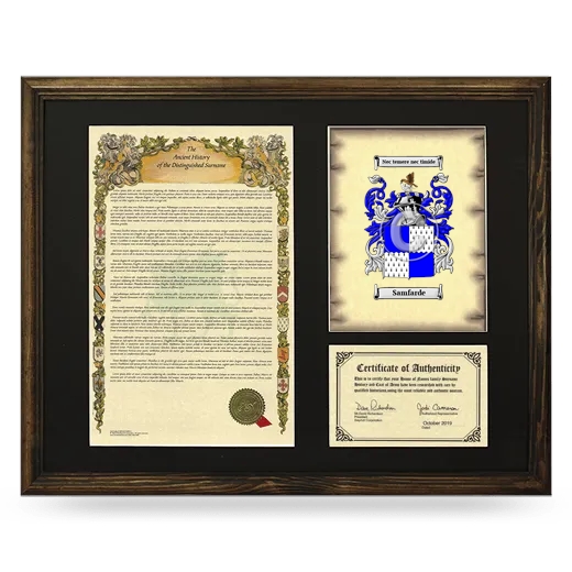 Samfarde Framed Surname History and Coat of Arms - Brown