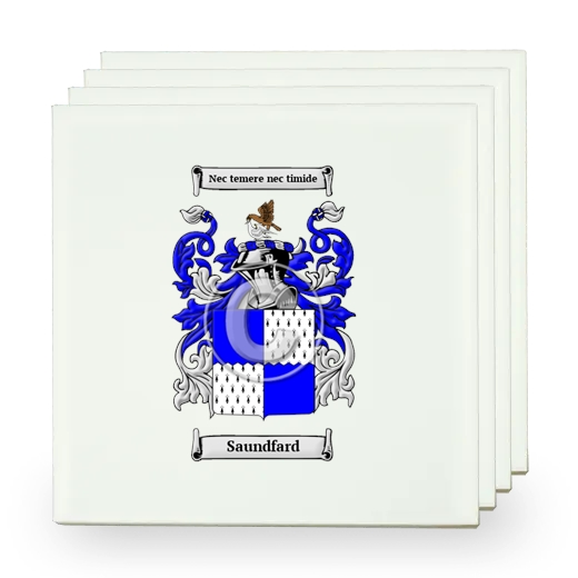 Saundfard Set of Four Small Tiles with Coat of Arms