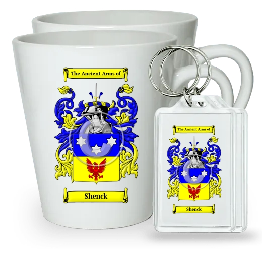 Shenck Pair of Latte Mugs and Pair of Keychains