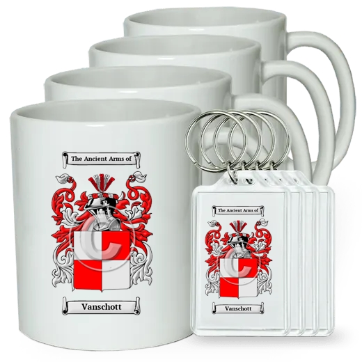 Vanschott Set of 4 Coffee Mugs and Keychains