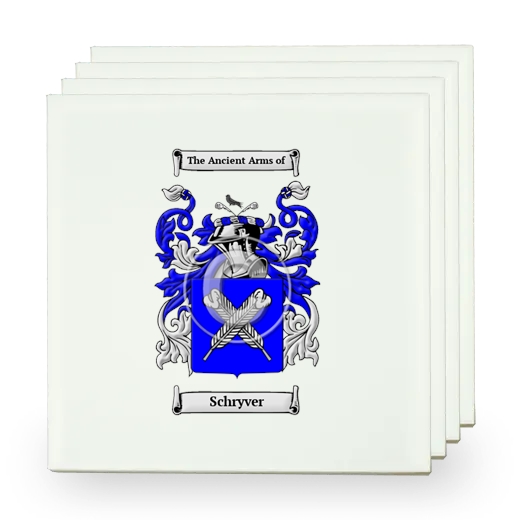 Schryver Set of Four Small Tiles with Coat of Arms