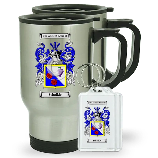 Schalkle Pair of Travel Mugs and pair of Keychains